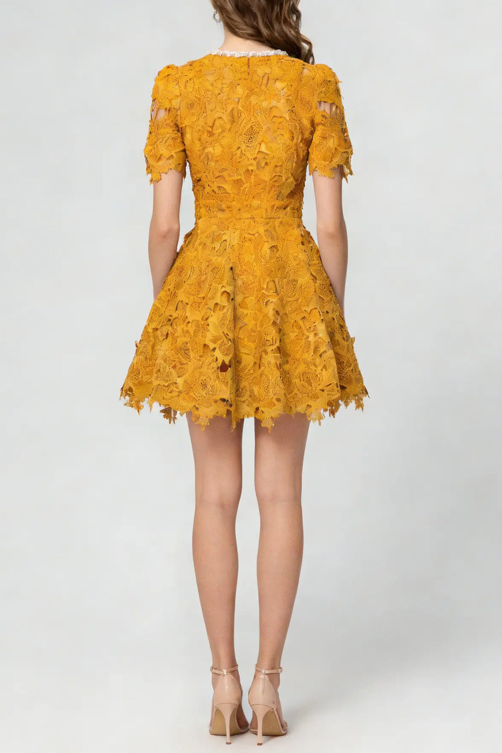 Sylvia Orange Beaded Hollow Crochet Mini Dress Avalabel
