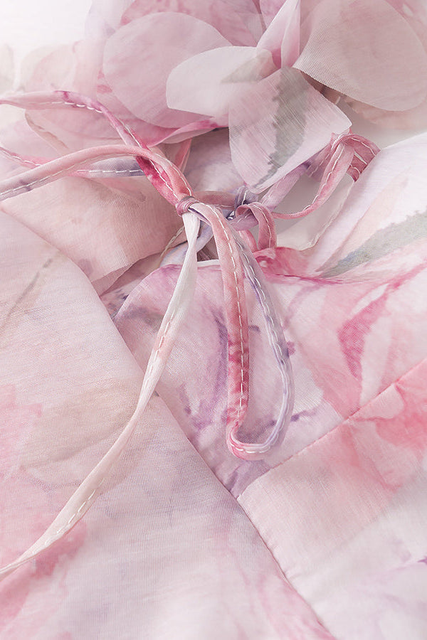 Helen 3D Flower Chiffon Ruffle Mini Dress in Pink Avalabel