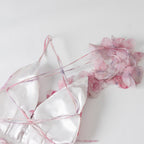 Helen 3D Flower Chiffon Ruffle Mini Dress in Pink Avalabel