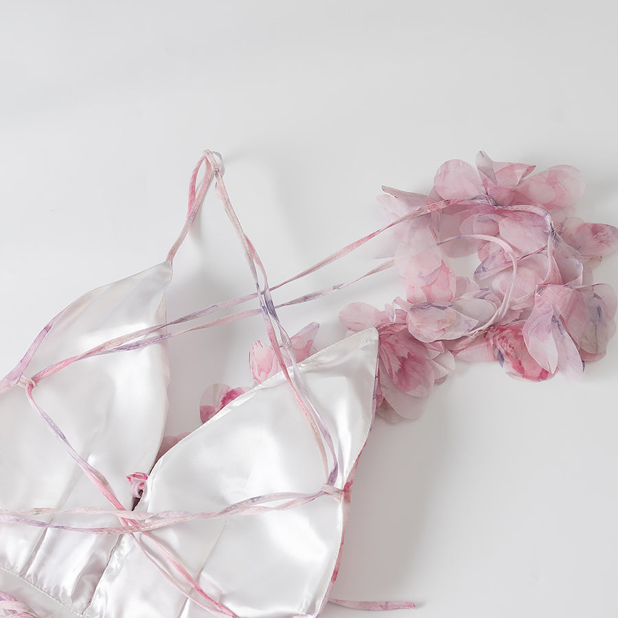 Helen 3D Flower Chiffon Ruffle Mini Dress in Pink Avalabel