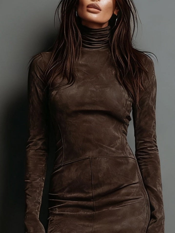 Vintage Turtleneck Suede Mini Dress Avalabel