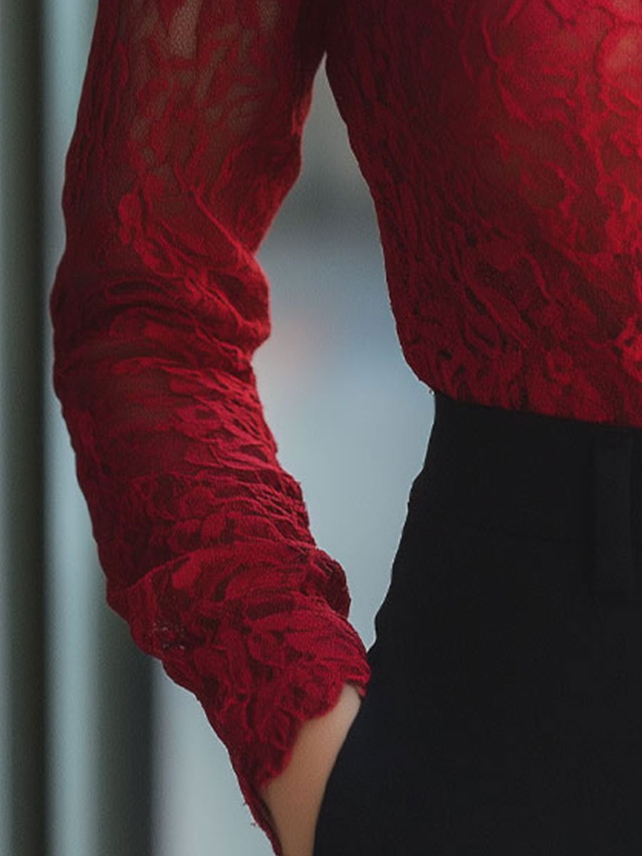 Classic Floral Lace Blouse with High Neck Avalabel