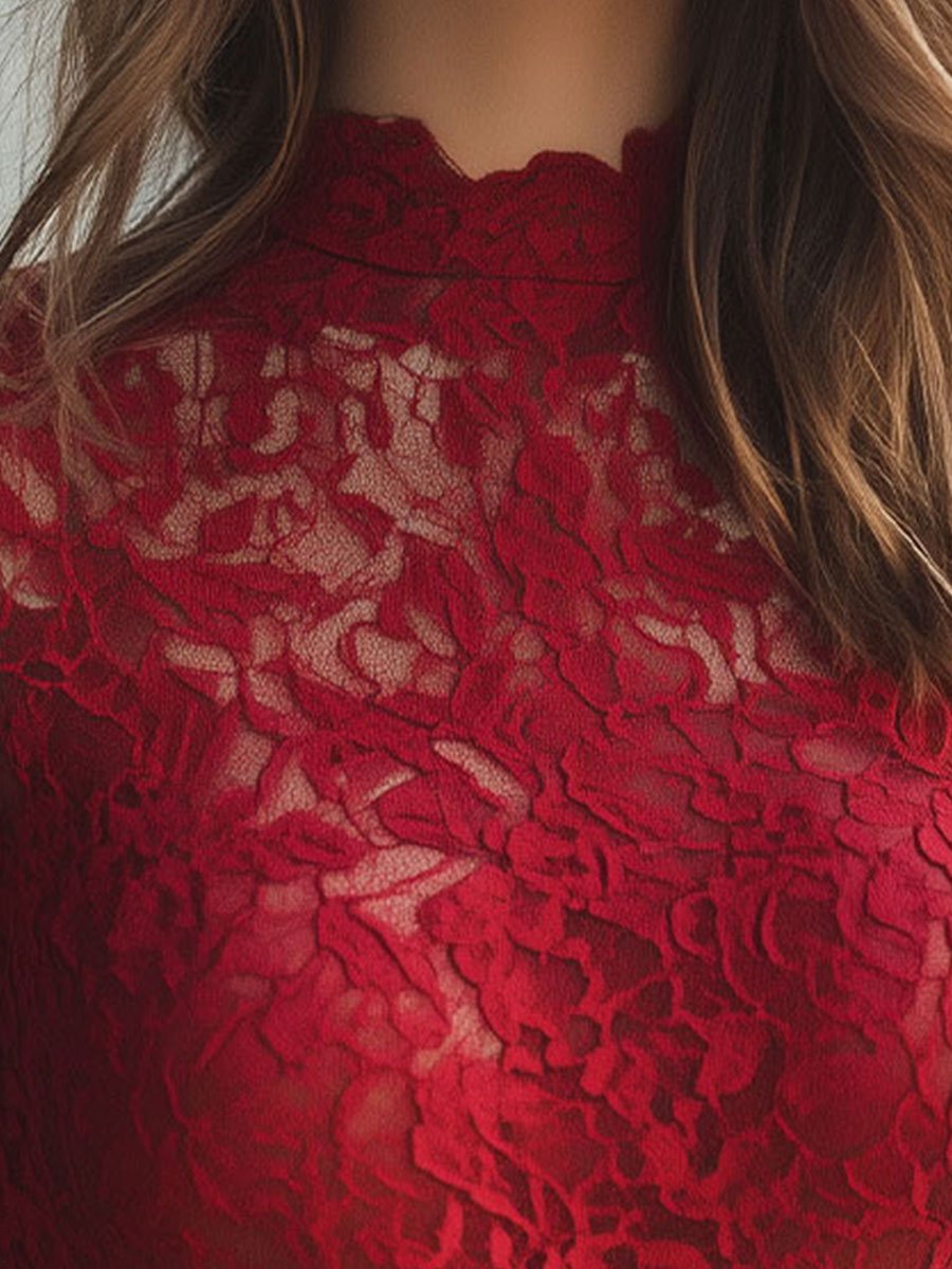 Classic Floral Lace Blouse with High Neck Avalabel