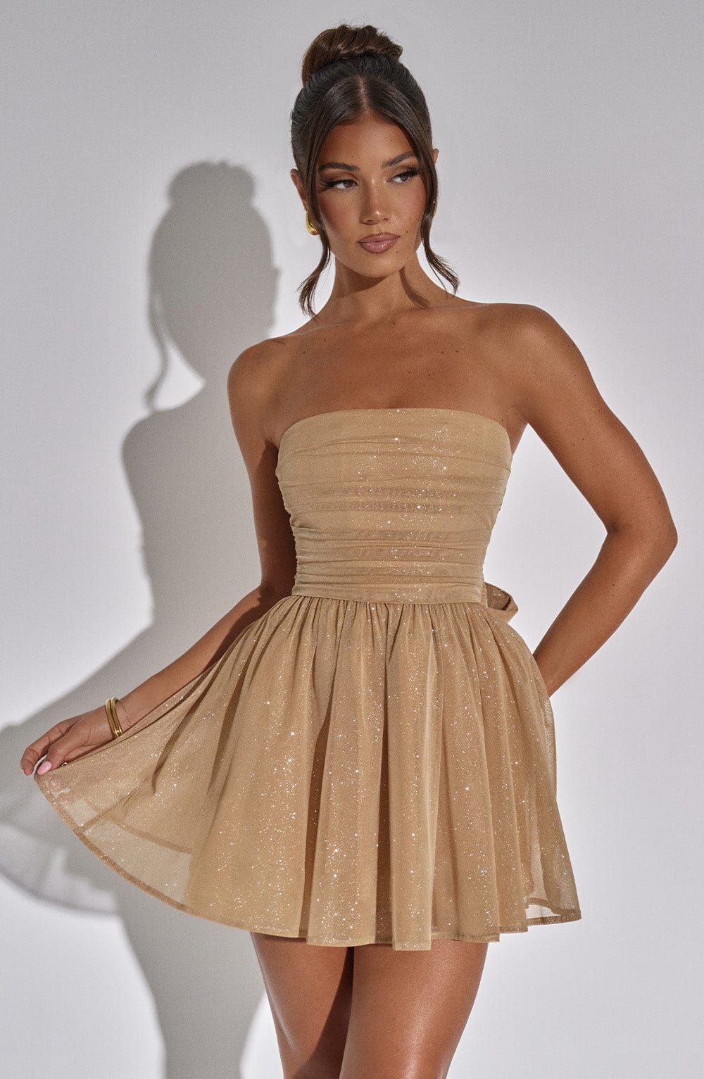 Katrina Mini Dress - Gold Sparkle Avalabel