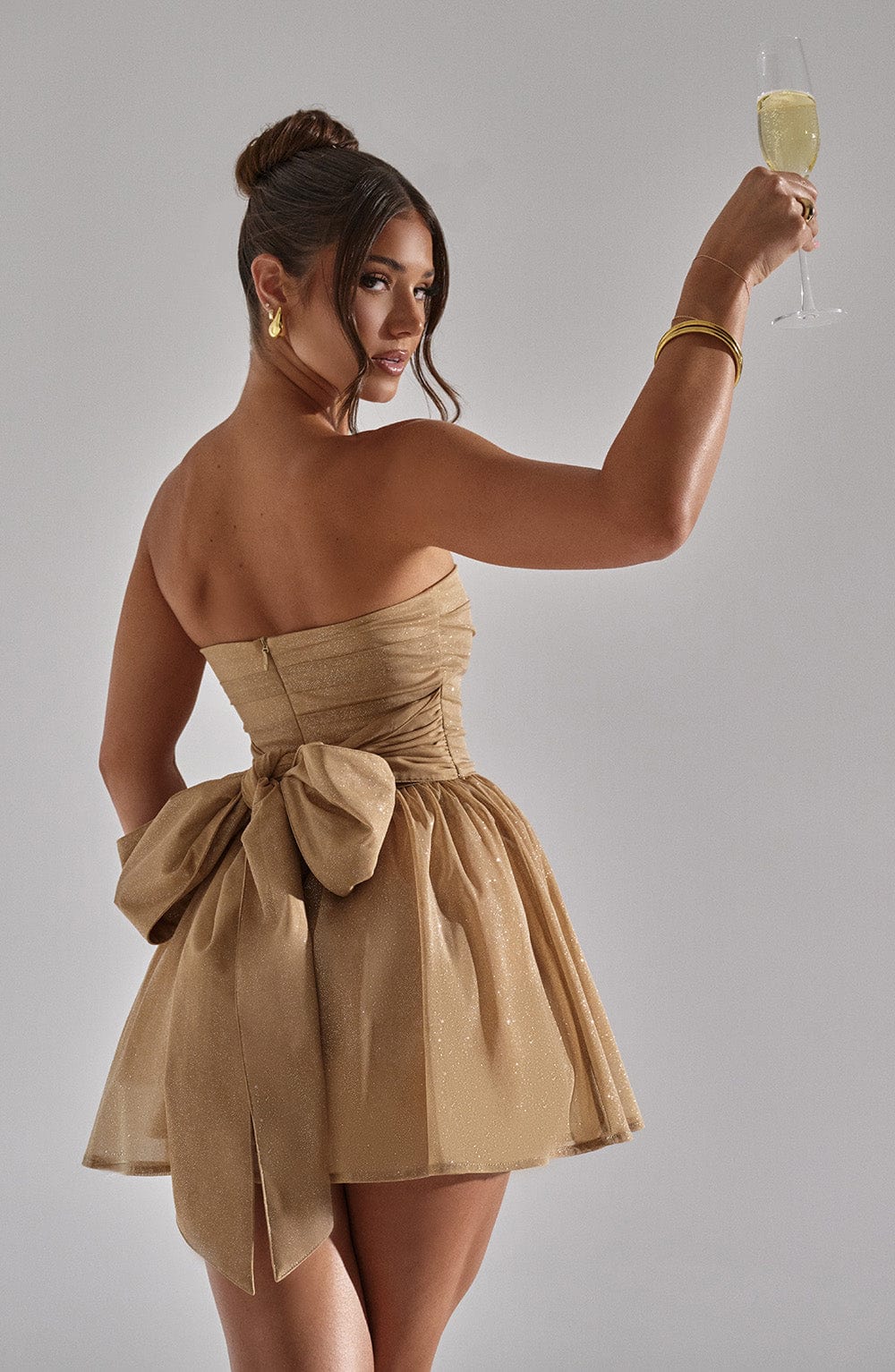 Katrina Mini Dress - Gold Sparkle Avalabel