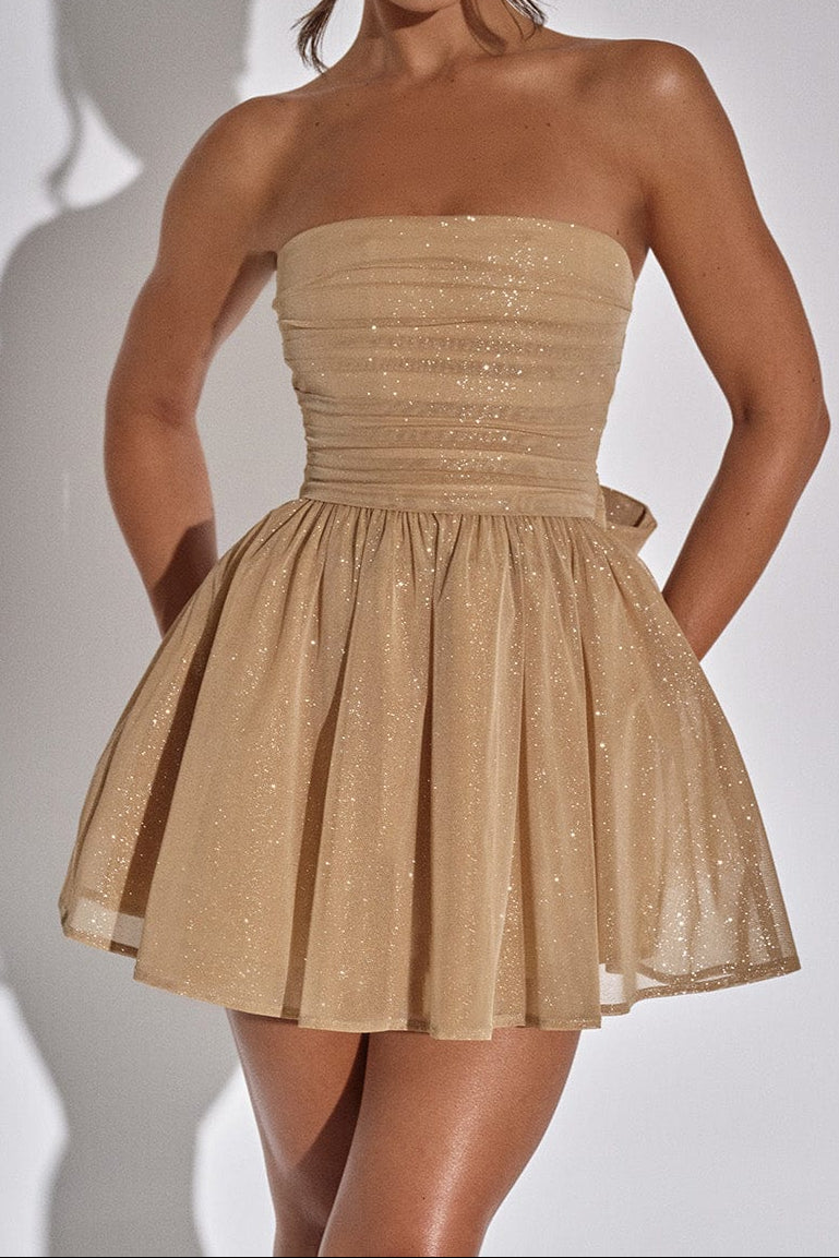 Katrina Mini Dress - Gold Sparkle Avalabel