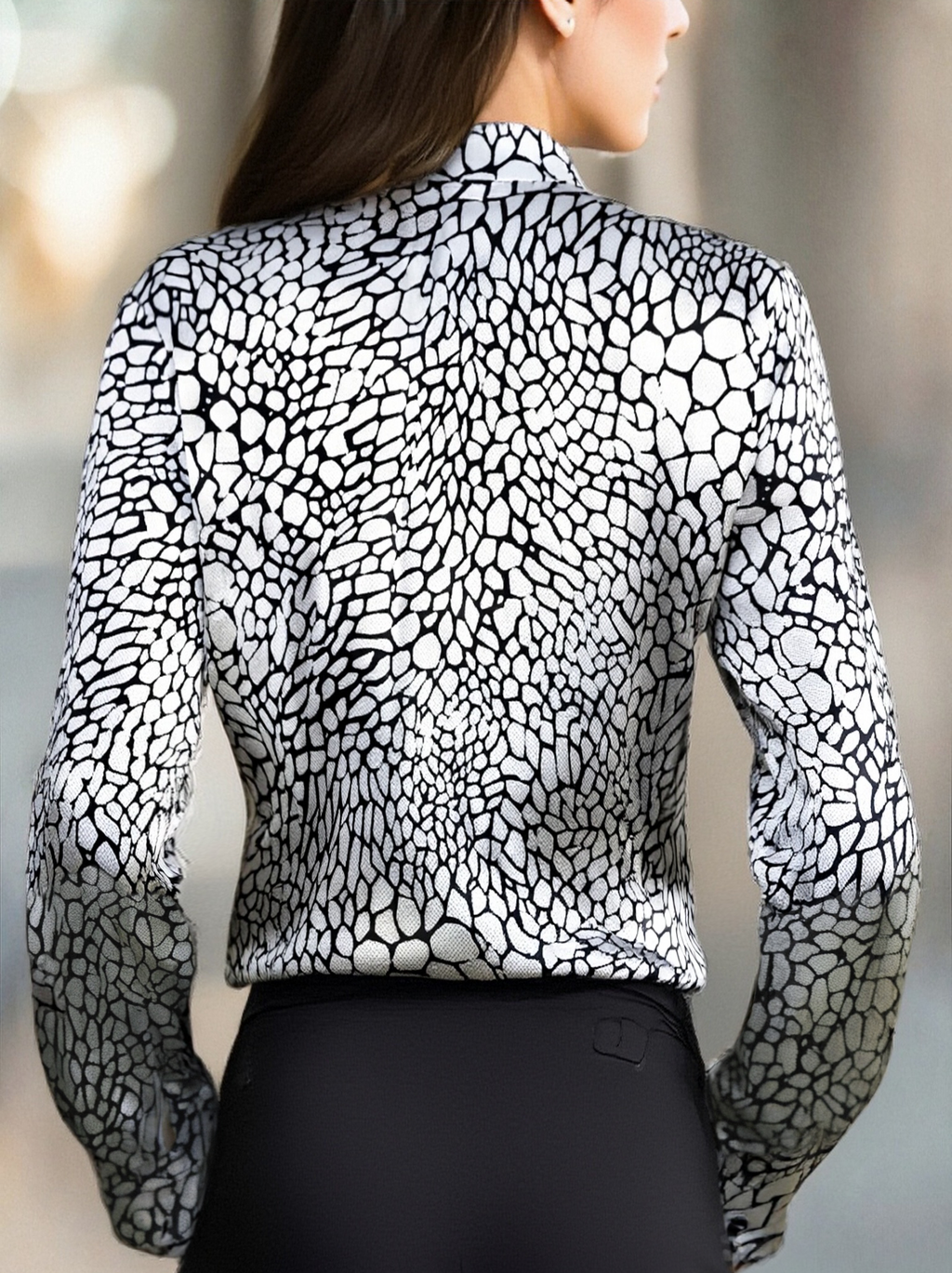 Modern Satin Printed Blouse with Classic Snake Pattern Elegance Avalabel