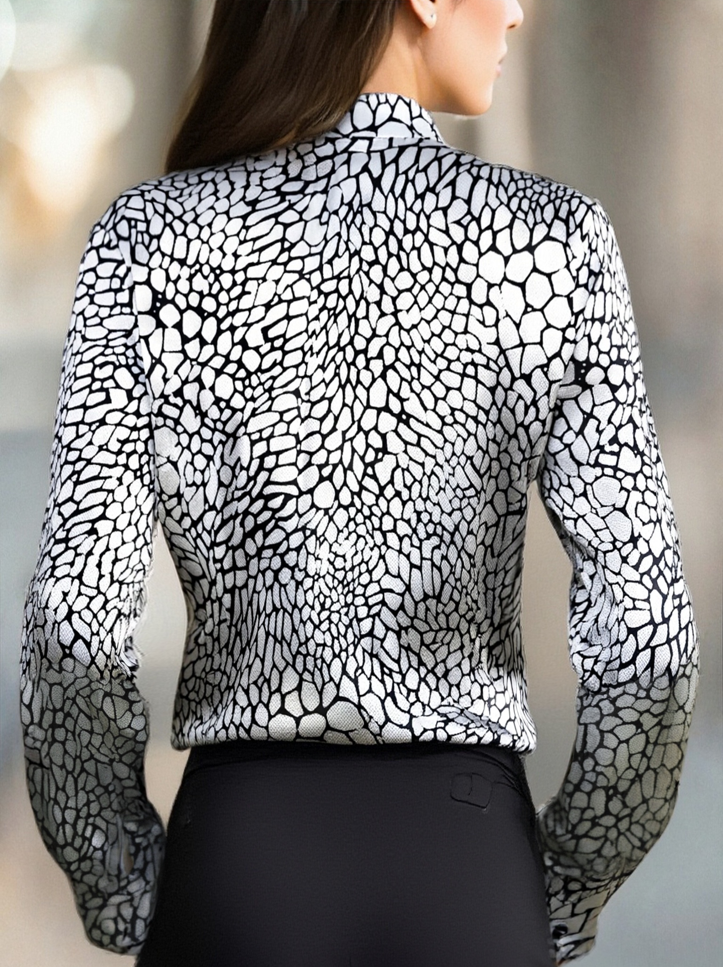 Modern Satin Printed Blouse with Classic Snake Pattern Elegance Avalabel