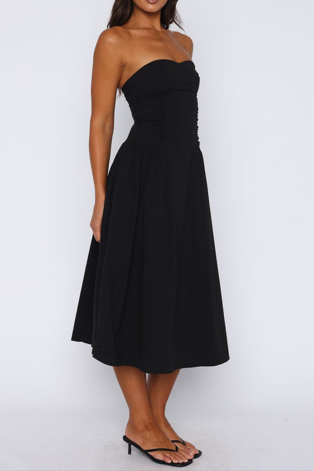 Sandra Strapless Midi Dress in Black Avalabel