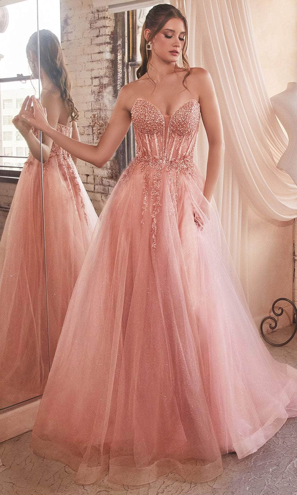 Ladivine  Beaded Appliqued A-Line Prom Gown Avalabel