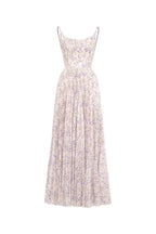 lillian floral print pleated maxi dress in pale purple Avalabel