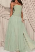 Sabrina Tulle Strapless Maxi Dress - Green Avalabel