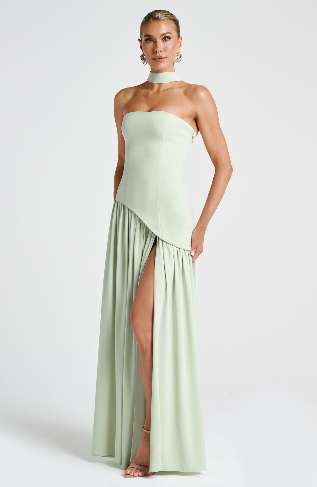 Maliyah High Slit Strapless Maxi Dress - Mint Avalabel