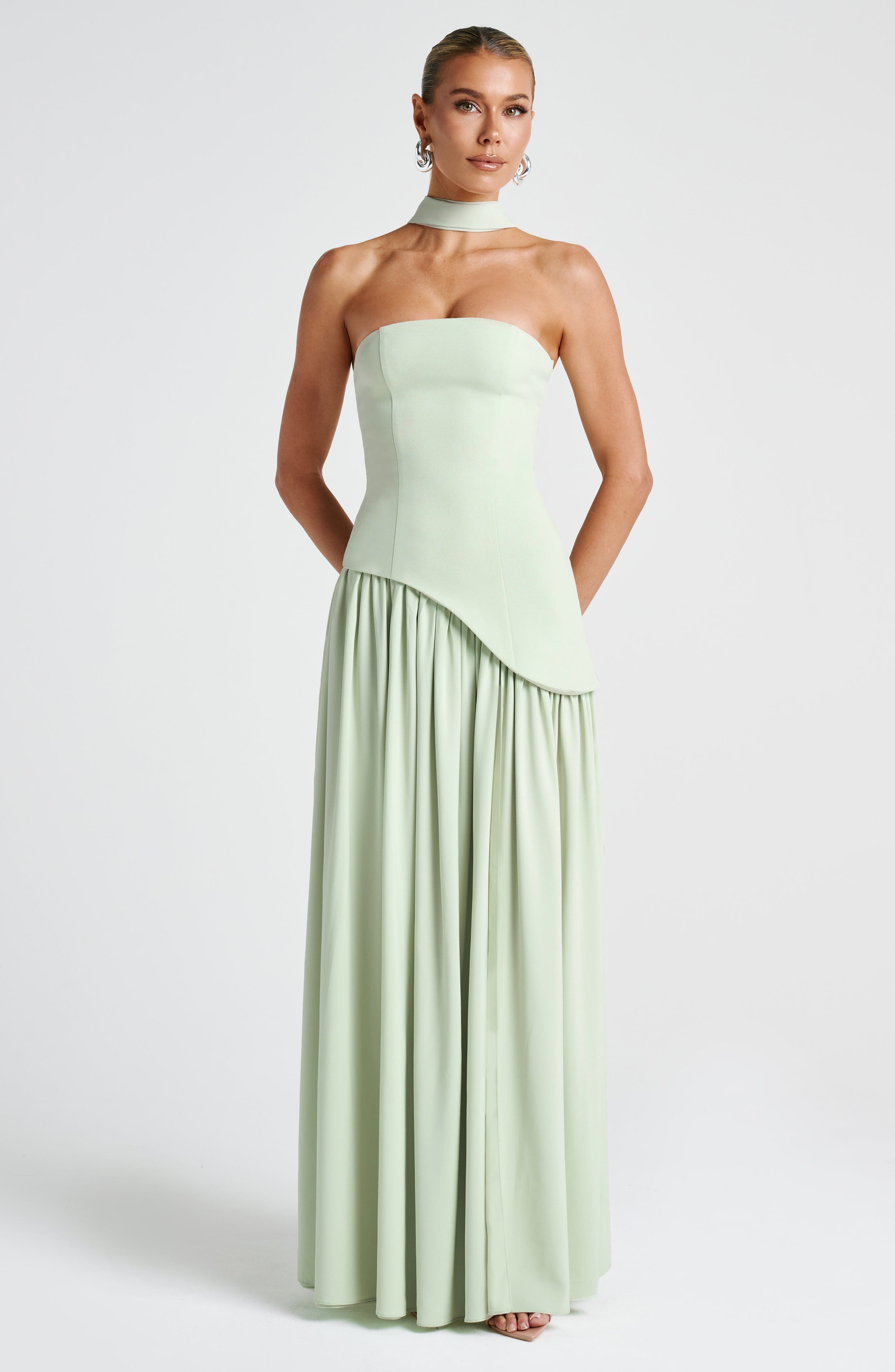Maliyah High Slit Strapless Maxi Dress - Mint Avalabel