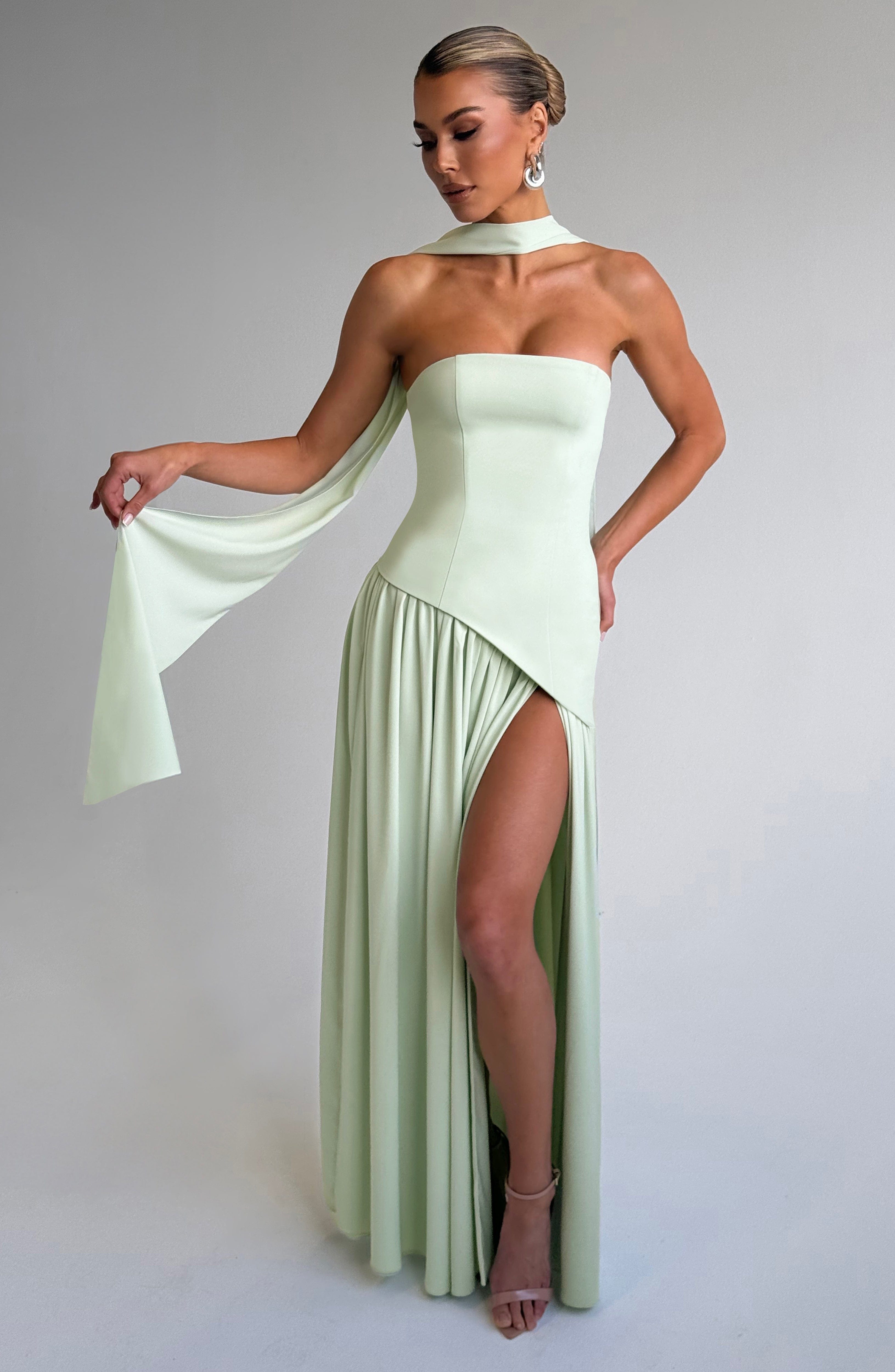 Maliyah High Slit Strapless Maxi Dress - Mint Avalabel