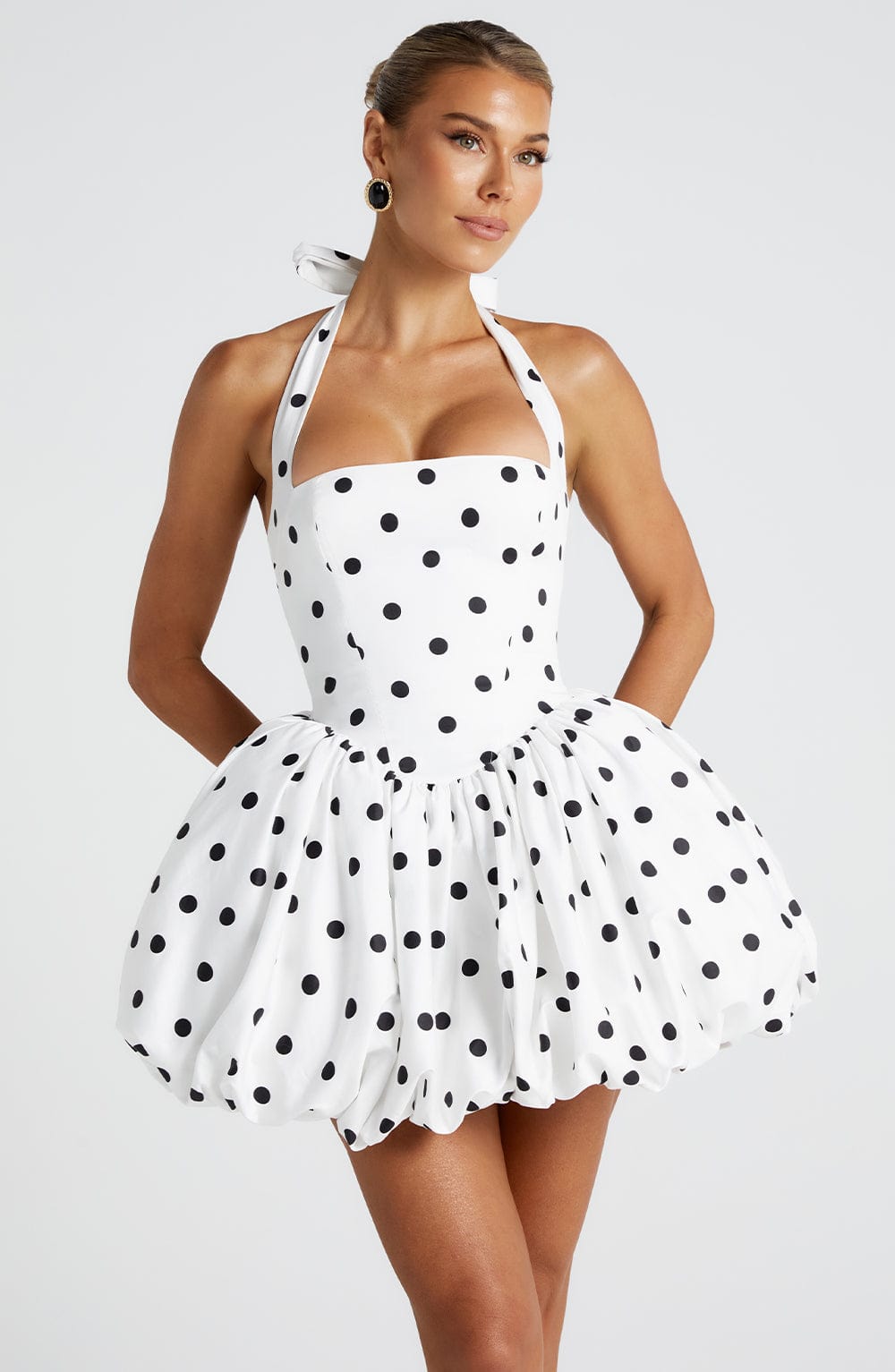 Maricia Mini Dress - Black Polka Dot Print Avalabel