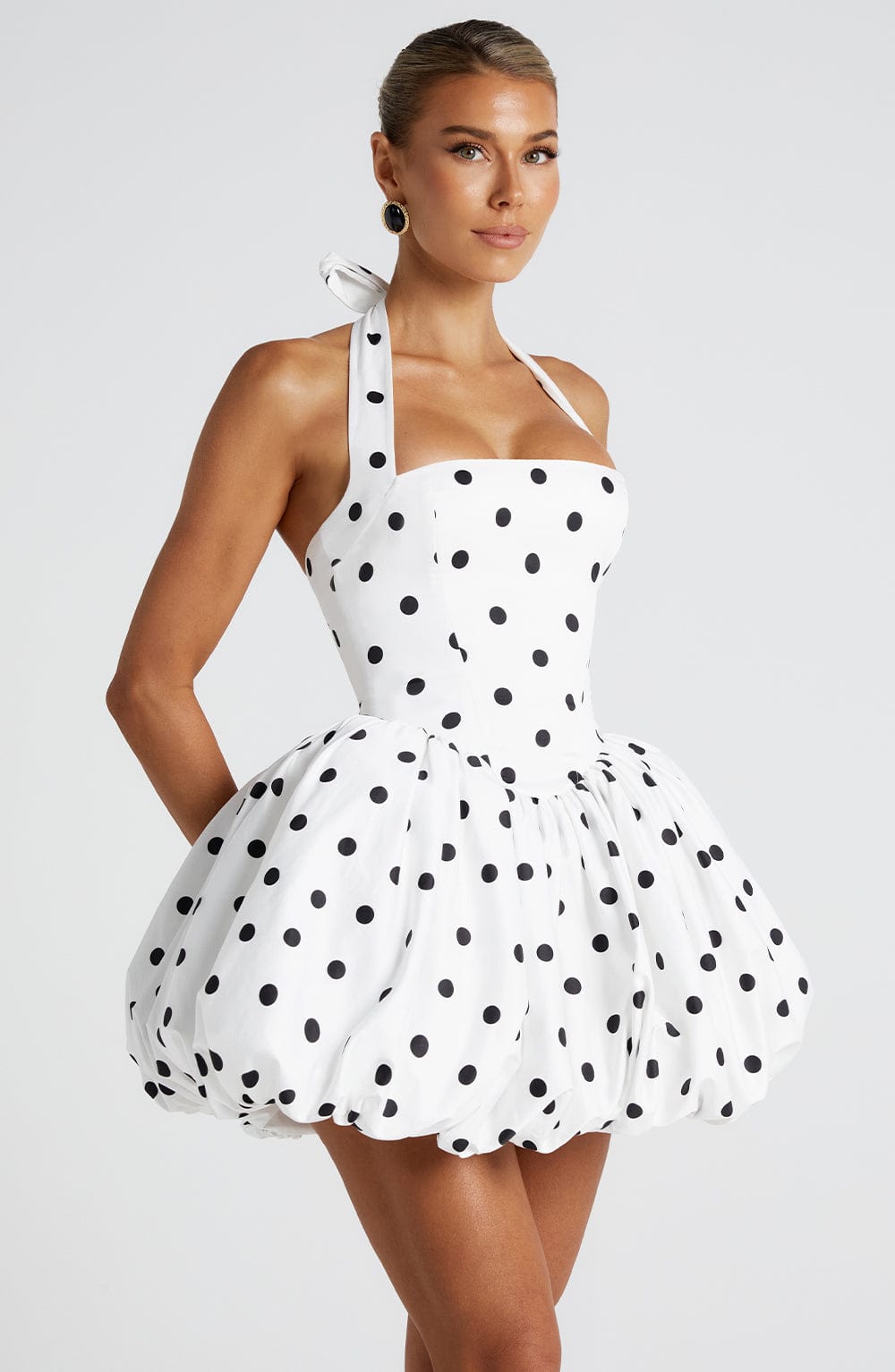 Maricia Mini Dress - Black Polka Dot Print Avalabel