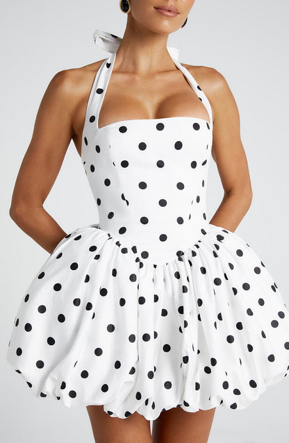 Maricia Mini Dress - Black Polka Dot Print Avalabel