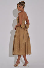 Marissa Strapless Gold Sparkle Midi Dress Avalabel