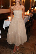 Marissa Strapless Gold Sparkle Midi Dress Avalabel