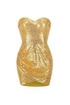 Hedwig Sequin Pleated Strapless Mini Dress in Gold Avalabel