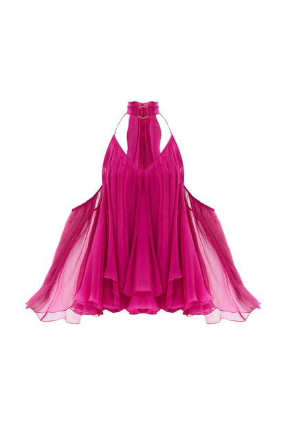 Erica Halter Neck Lace-Up Backless Mini Dress - Fuchsia