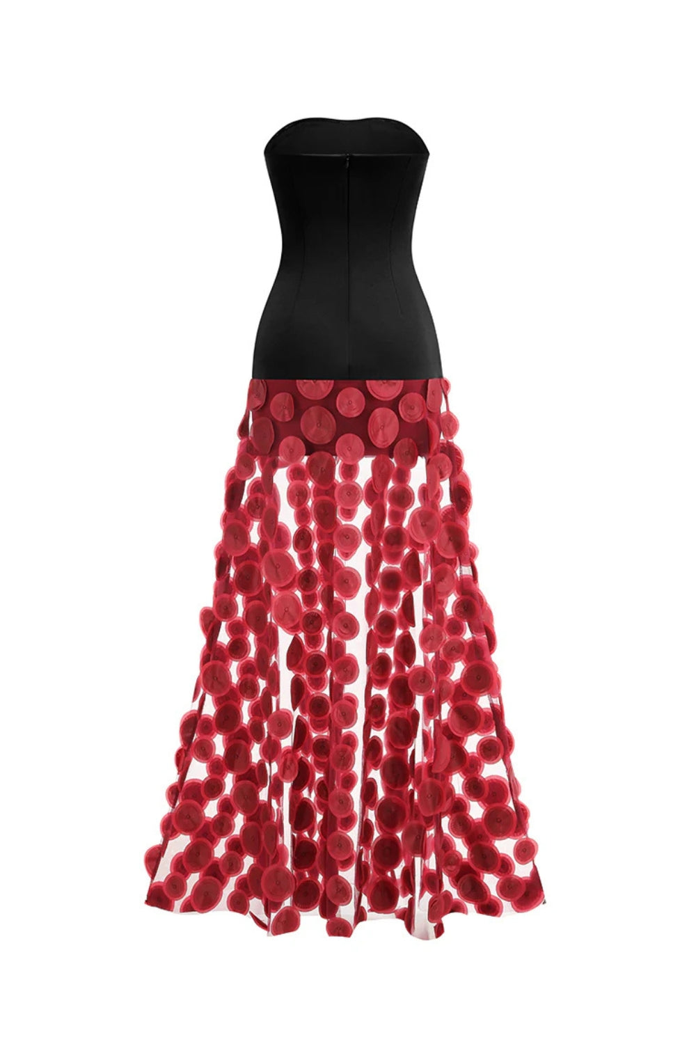 Nodin Strapless Dot Mesh Maxi Dress in Red Avalabel