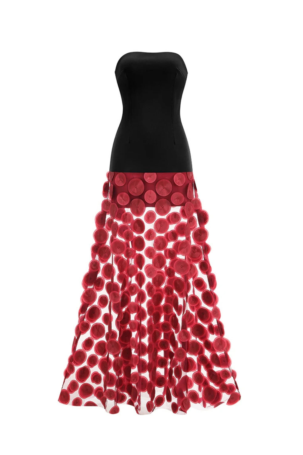 Nodin Strapless Dot Mesh Maxi Dress in Red Avalabel