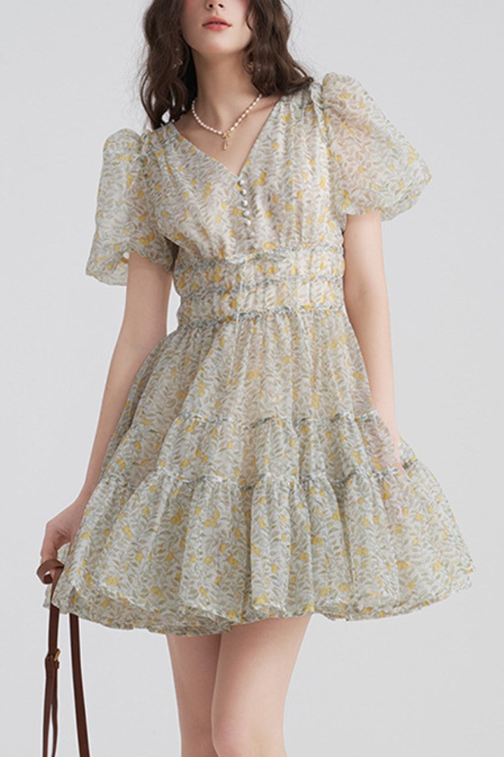 Printed V-neck tutu mini dress in Daisy Yellow Avalabel