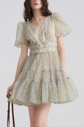 Printed V-neck tutu mini dress in Daisy Yellow Avalabel