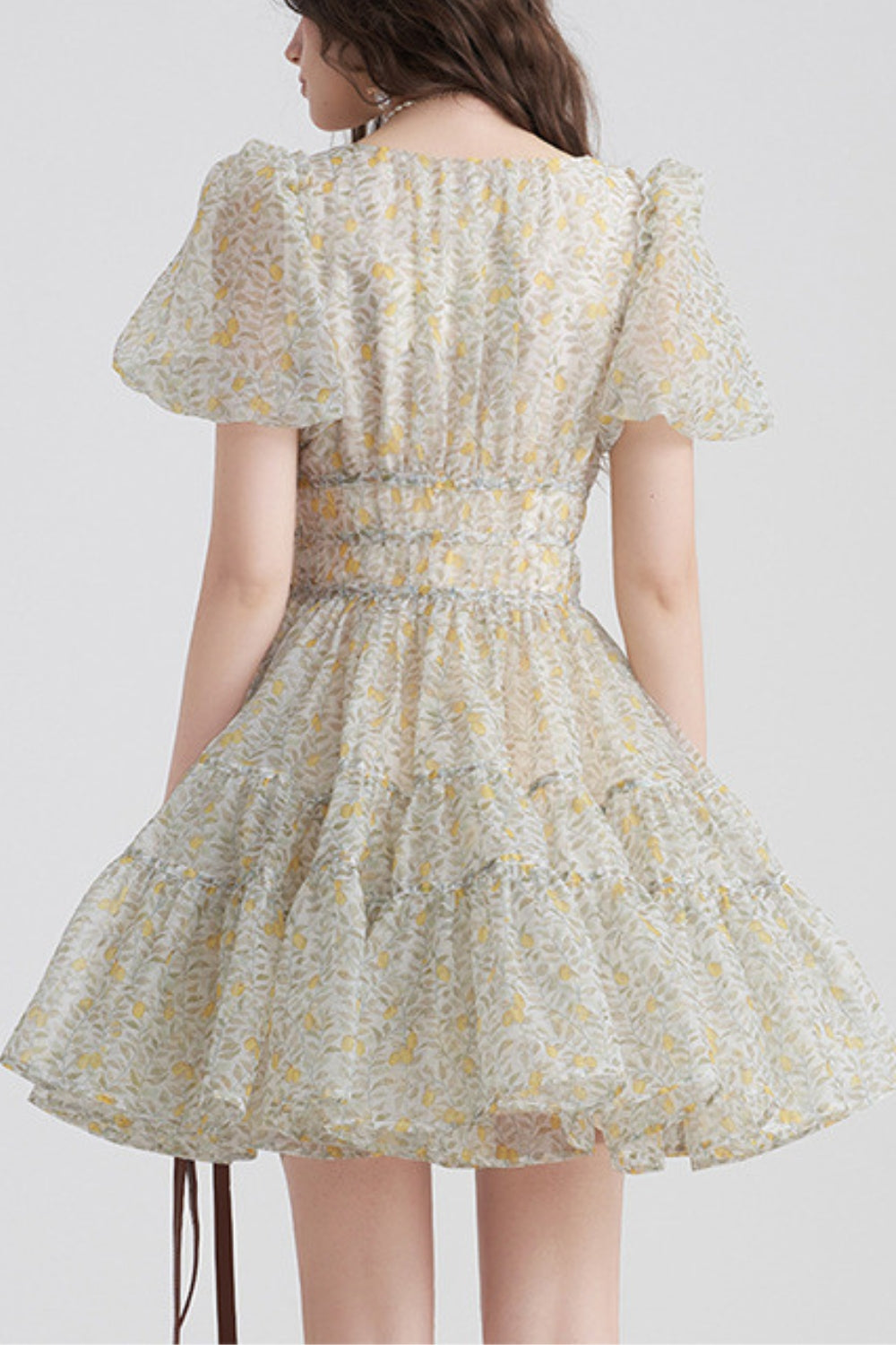 Printed V-neck tutu mini dress in Daisy Yellow Avalabel