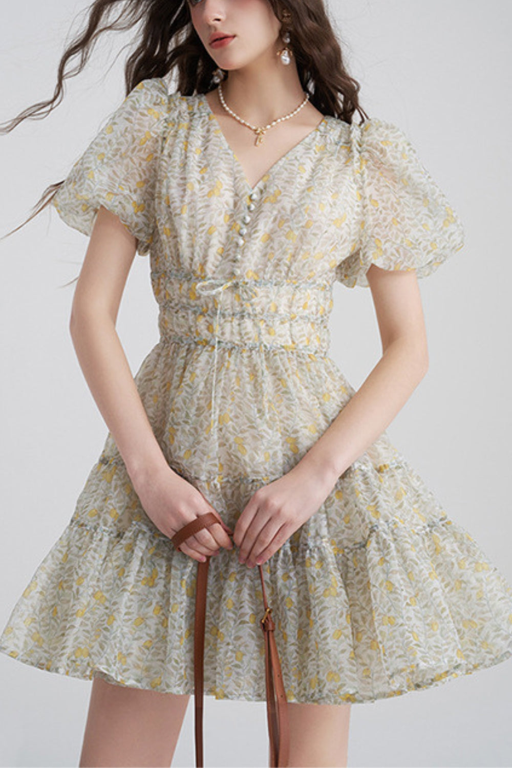 Printed V-neck tutu mini dress in Daisy Yellow Avalabel