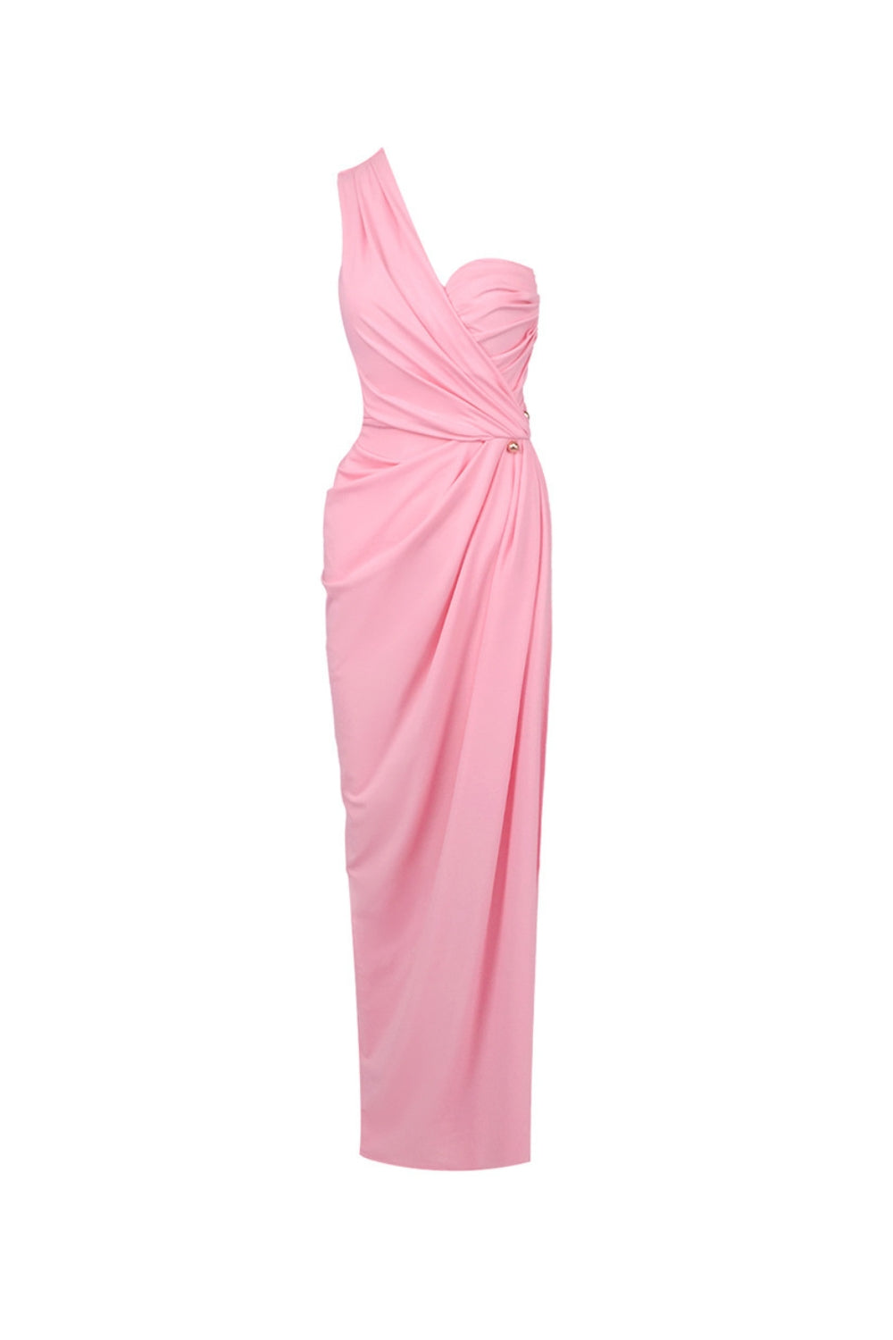 bess One-shoulder slant neck pleated maxi dress in pink Avalabel