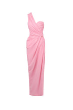 bess One-shoulder slant neck pleated maxi dress in pink Avalabel