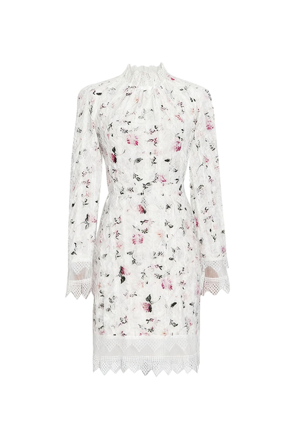 sebastiane Lace-trim long-sleeve floral midi dress in white Avalabel