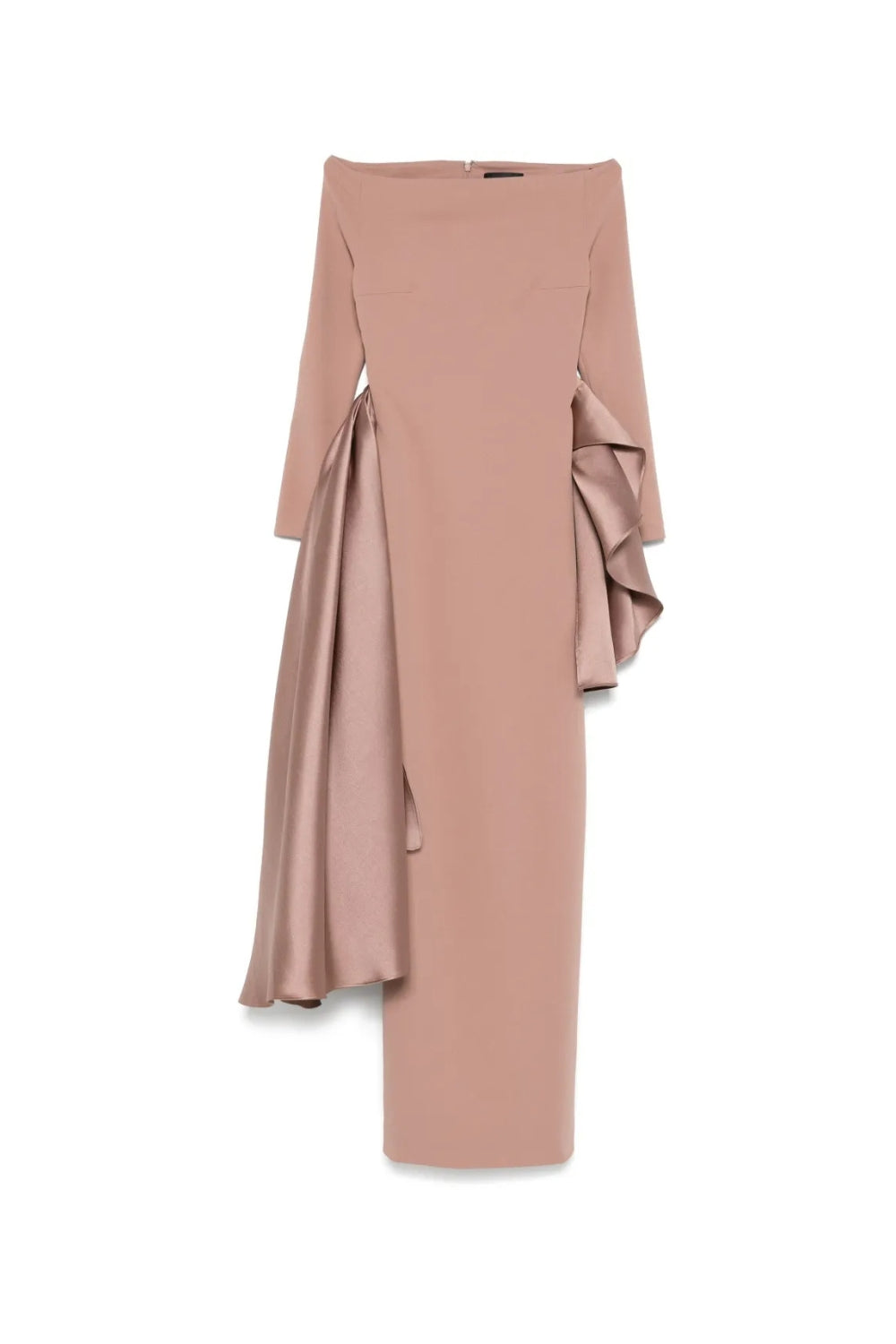 miranda ruffle trim long sleeve maxi dress in pink Avalabel