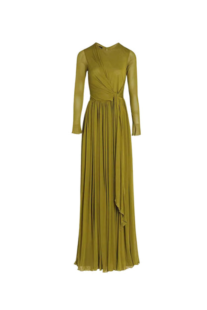 pleated maxi dress with draping Olive green