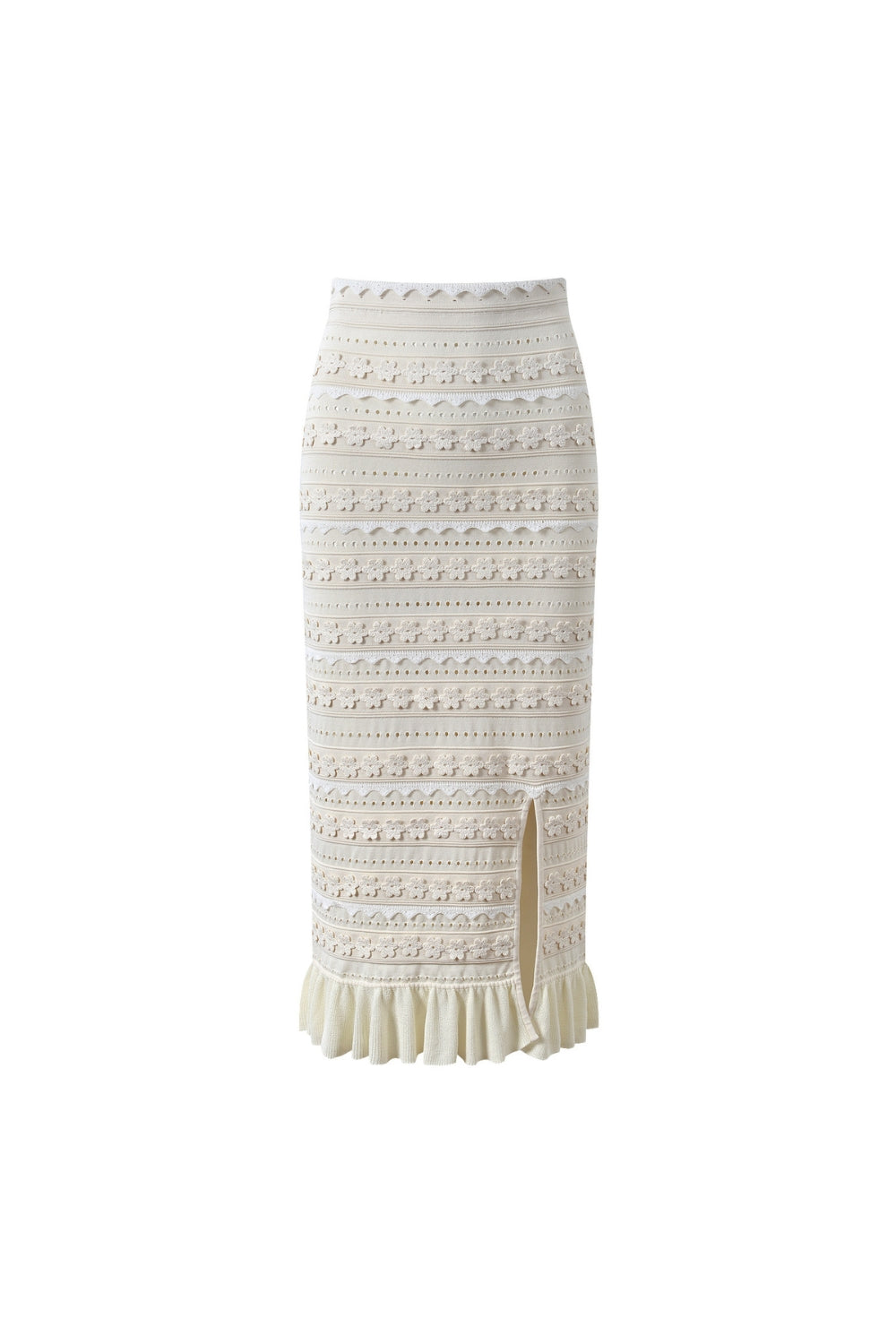 Crochet Trim Knit Skirt in Ecru Avalabel