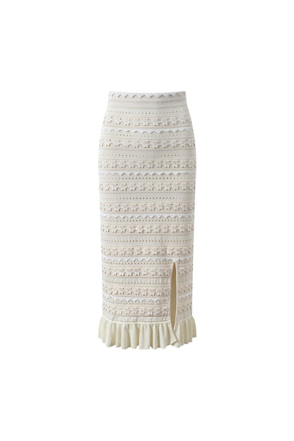 Crochet Trim Knit Skirt in Ecru