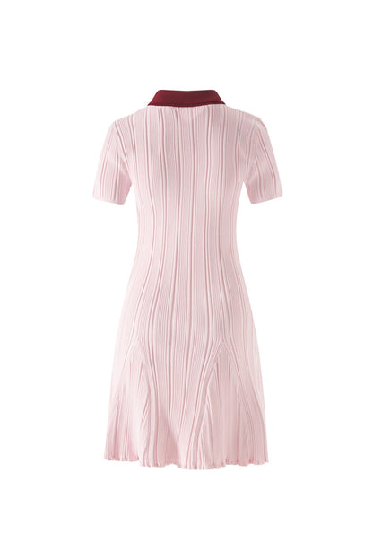 Christine Pink Contrast Collar Knit Mini Dress