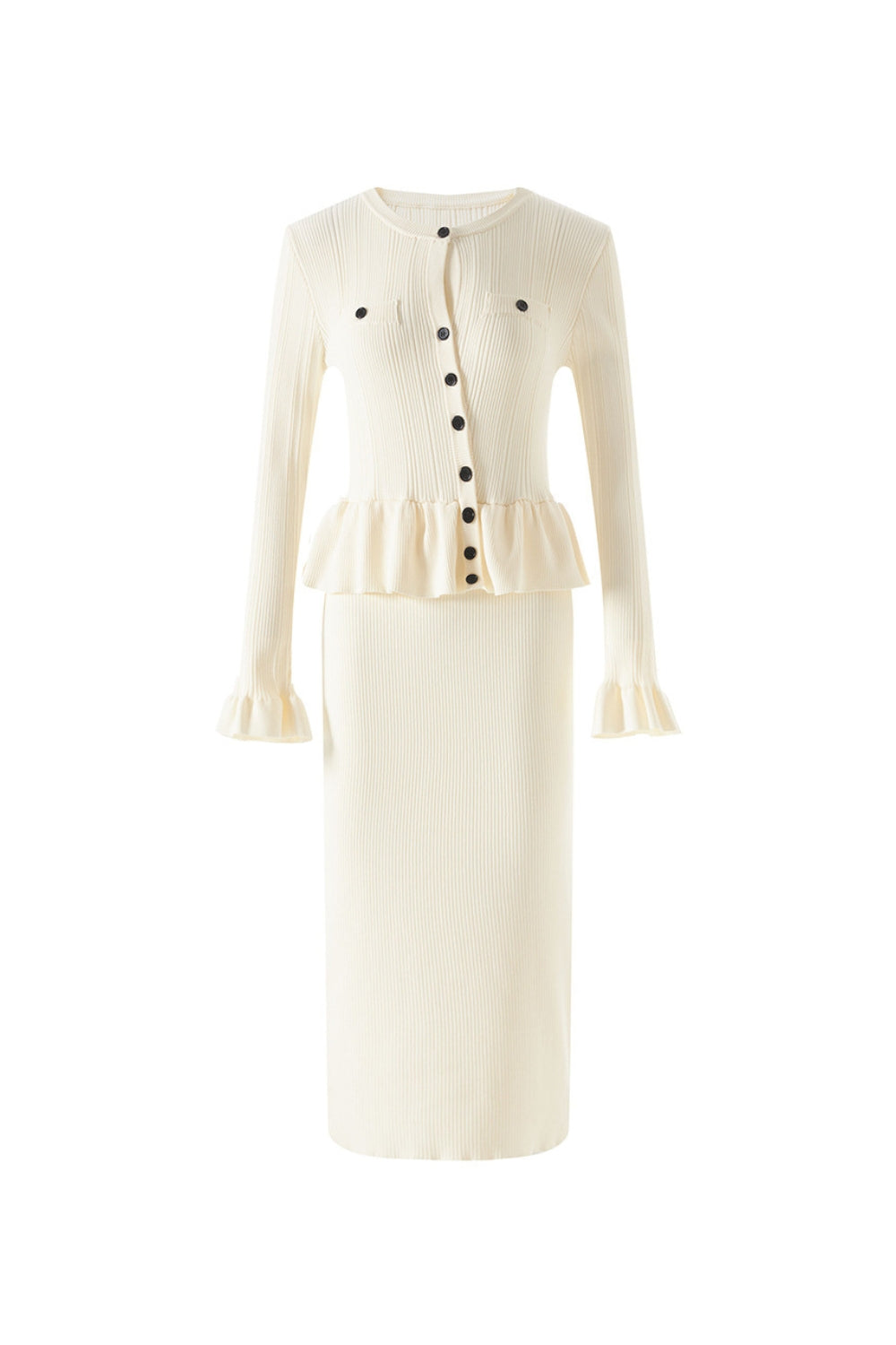 Caroline Asymmetric Knit Midi Dress in Beige Avalabel