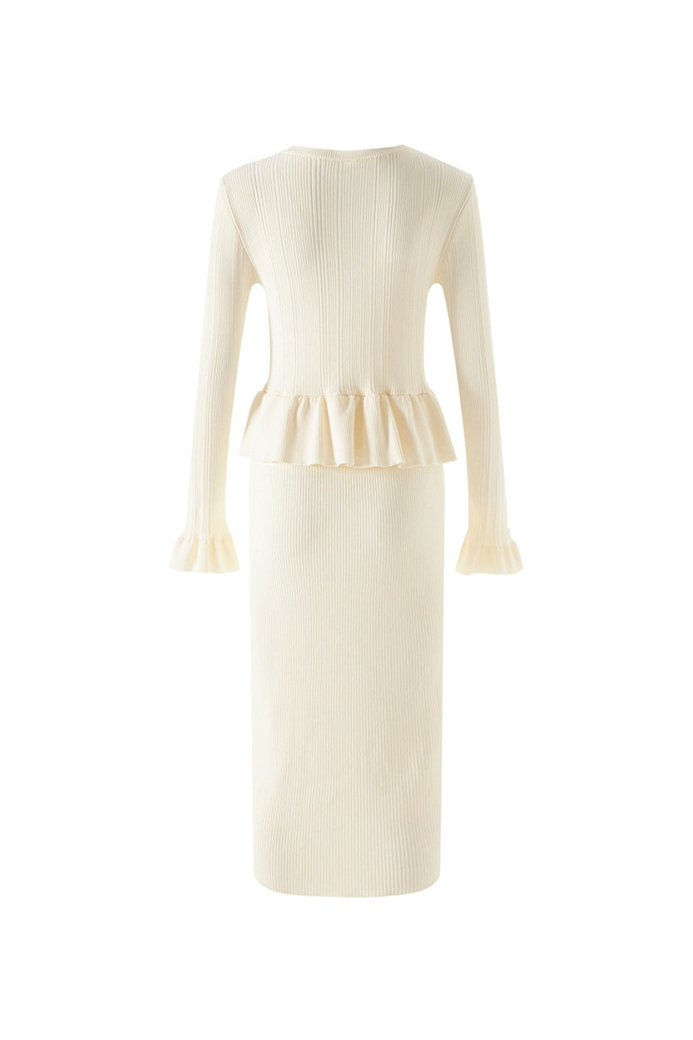 Caroline Asymmetric Knit Midi Dress in Beige Avalabel