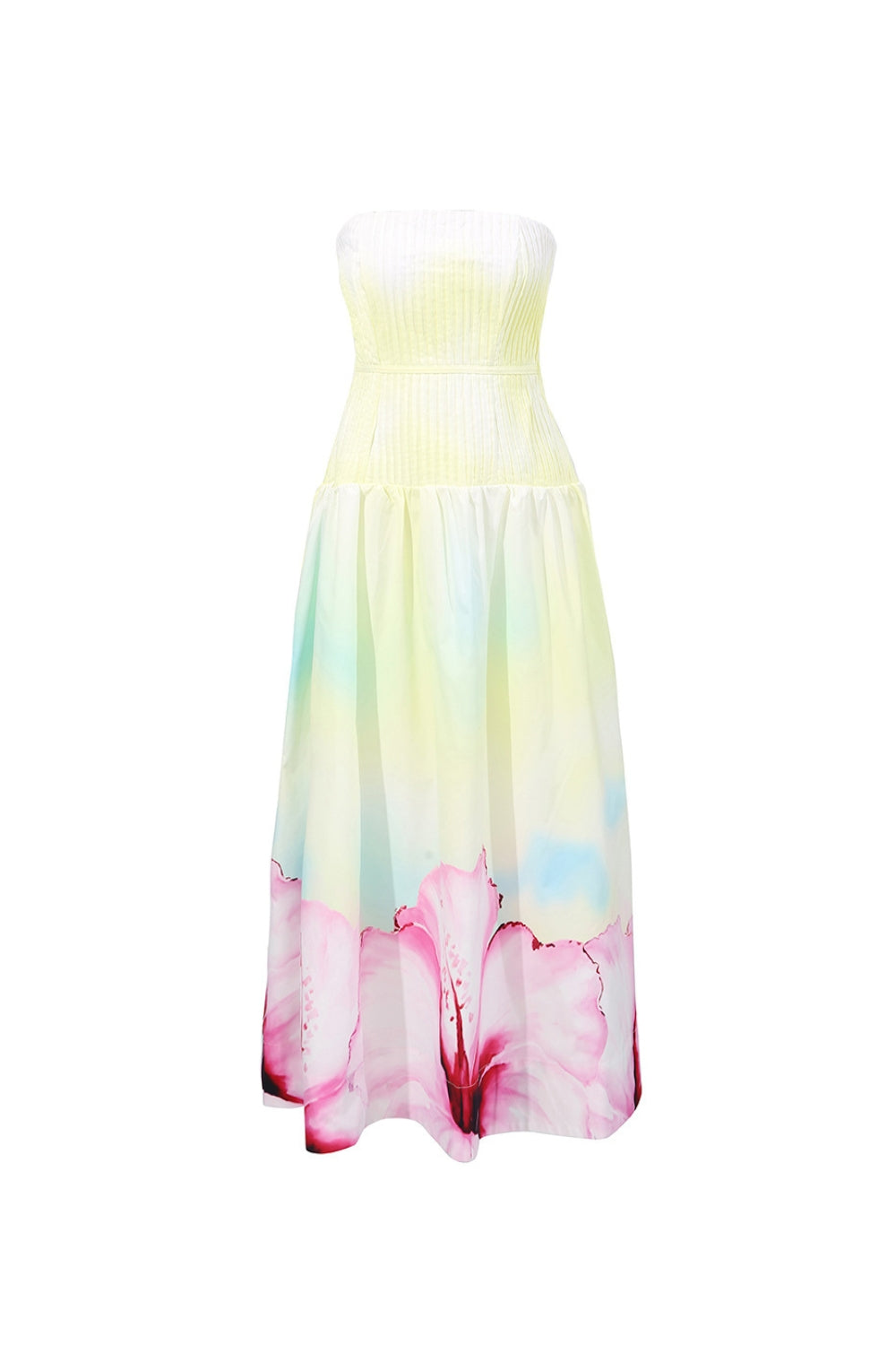 Laurel Printed Tube Top Maxi Dress in Gradient Yellow Avalabel