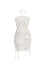 Helen Halter Ruched Mesh Floral Mini Dress in White Avalabel