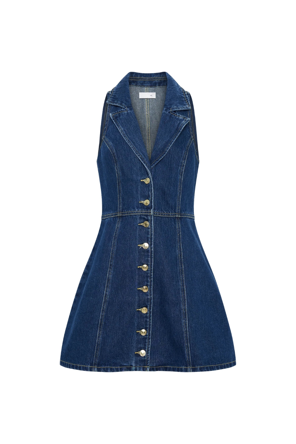 Eartha Collared Denim Mini Dress - Dark Blue Avalabel