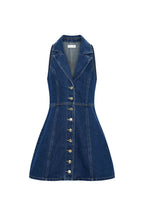 Eartha Collared Denim Mini Dress - Dark Blue Avalabel