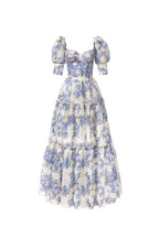 Hydrangea Print Voluminous Sleeves Maxi Dress in Blue Avalabel