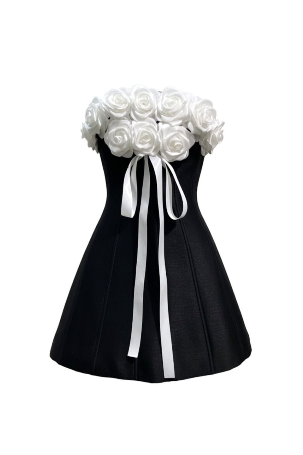 Gladys Strapless 3D Floral Corset A-Line Dress in Black Avalabel