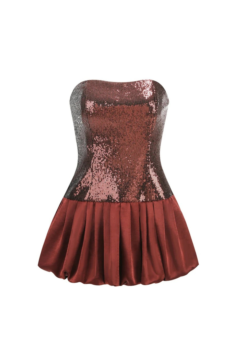 Strapless Sequin Bubble Mini Dress in Brown Avalabel