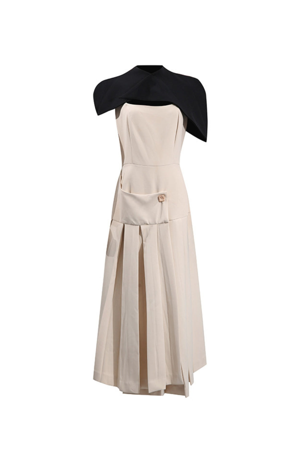 Gustave Khaki Cape Sleeveless Irregular Midi Dress Avalabel